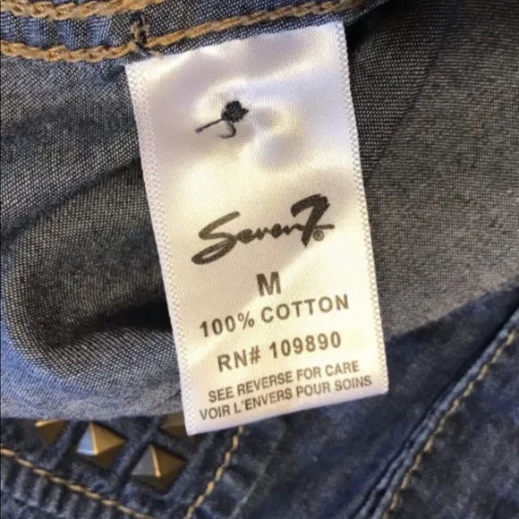 Seven Women’s Embellished Denim Roll Up Sleeve Blouse Blue M - Picture 9 of 11